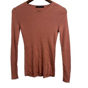 Peruvian Connection Ribbed Crew Neck Long Sleeve Shirt Women’s Small Dusty Pink